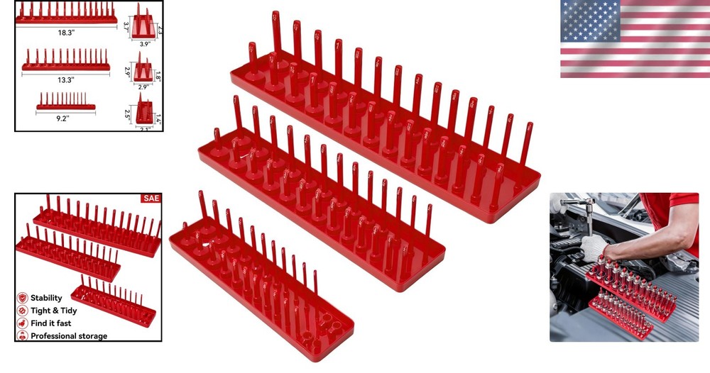 3PCS SAE Socket Organizer Tray Set - Effortless Toolbox Organization