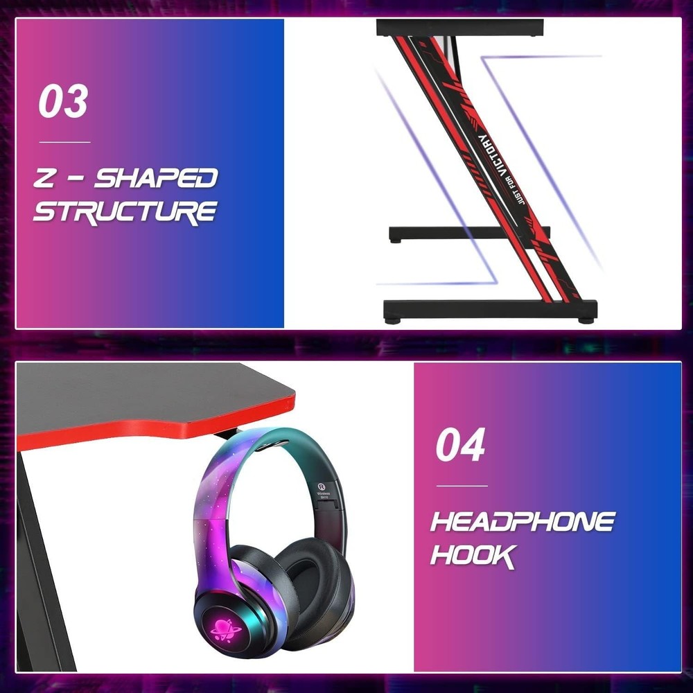 Spacious 47-Inch Ergonomic Gaming Workstation with Adjustable Features in Red