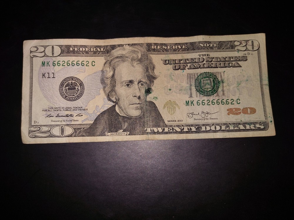 Fancy serial number bill binary..with Ink Smear..VERY RARE!
