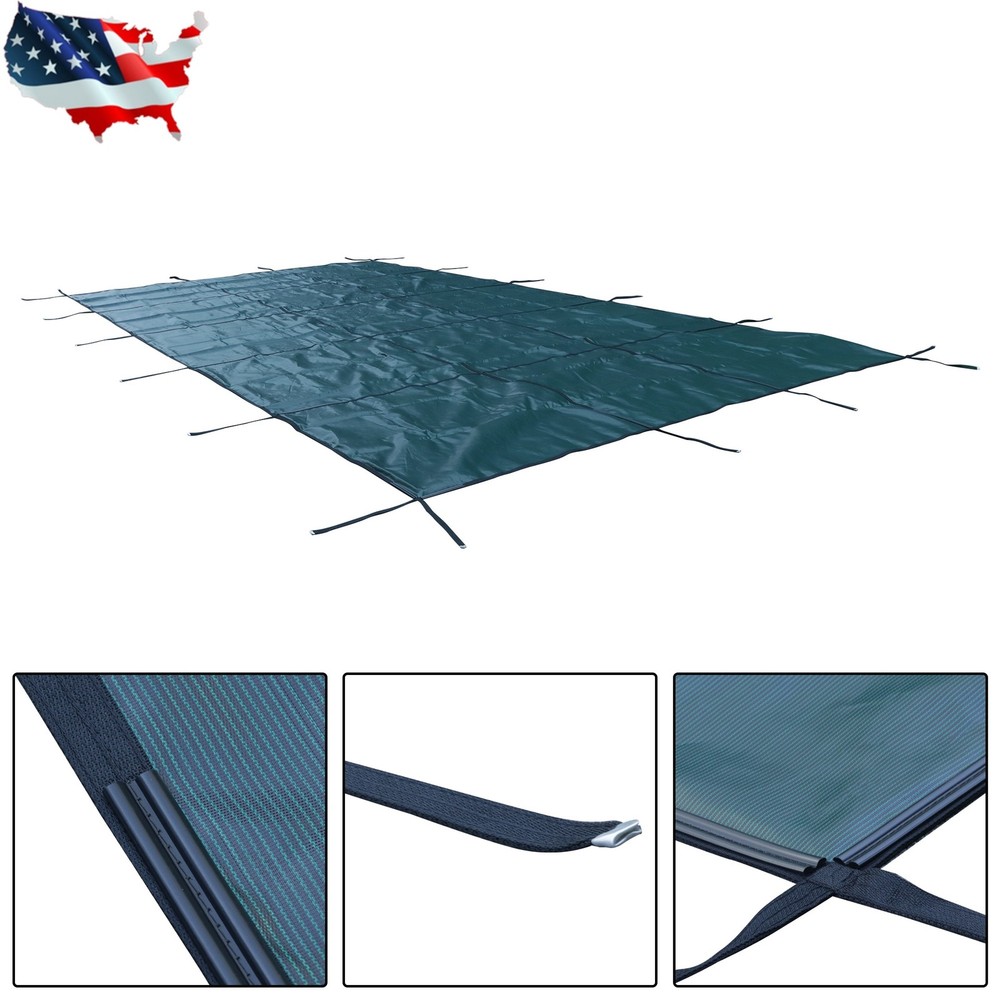 18x32FT Rectangular Inground Pool Safety Cover Solid Green Mesh for 16x30ft Pool