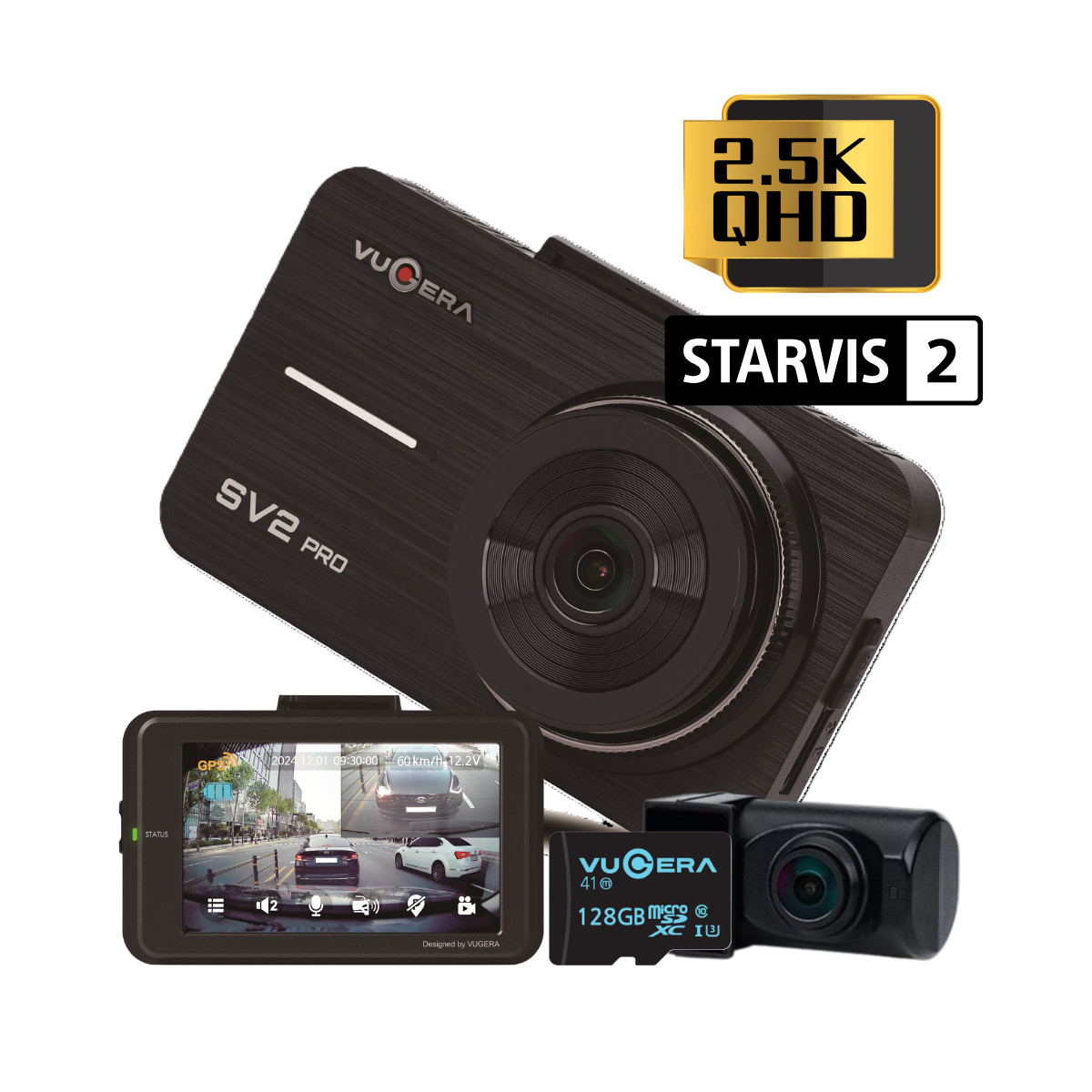 VUGERA SV2 PRO 2.5K+FHD 128GB 2CH STARVIS2 Front and Rear Dual Channel Dashcam