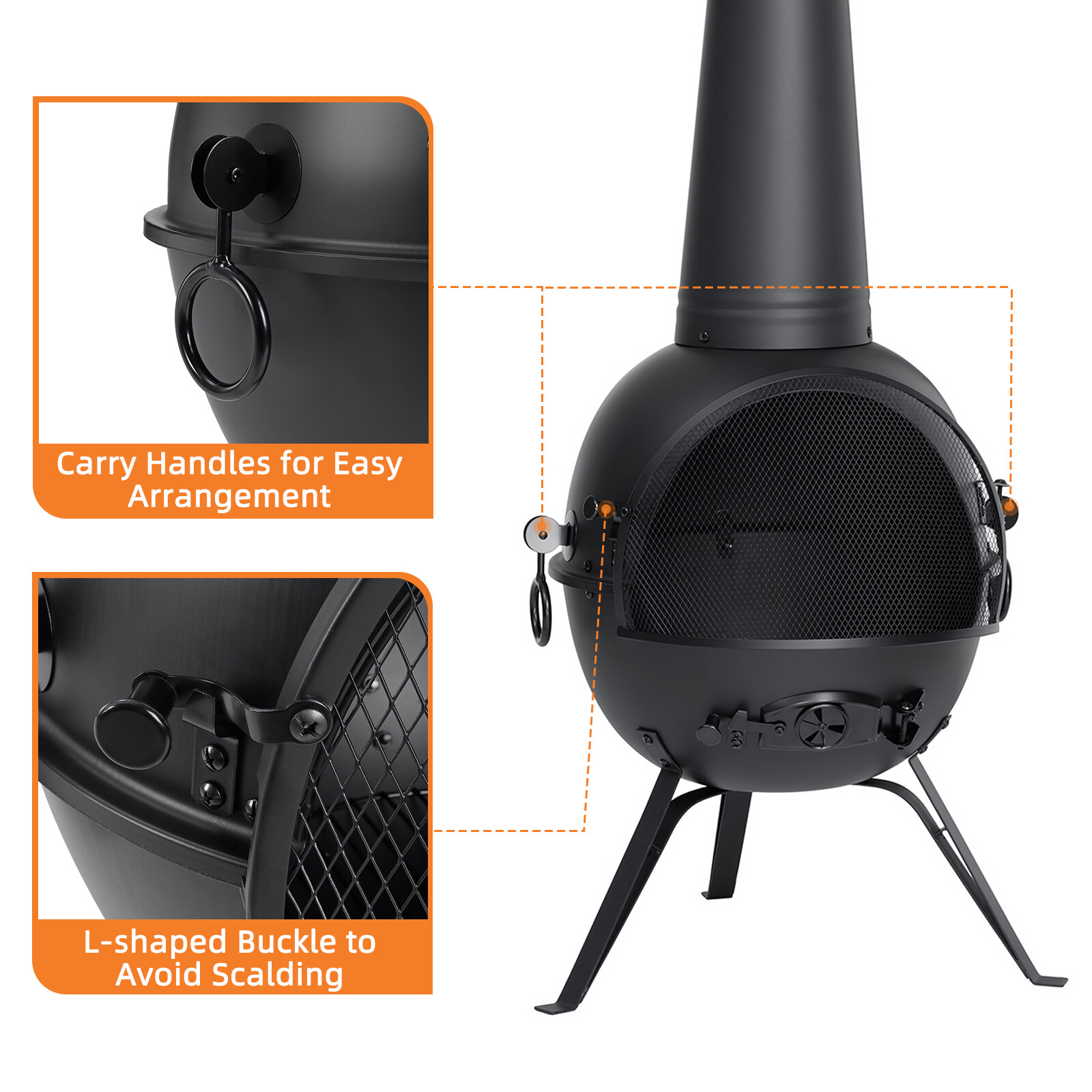 55in Outdoor Fireplace Patio Chiminea Fire Pit Wood Burning Heater Cast Iron Lid