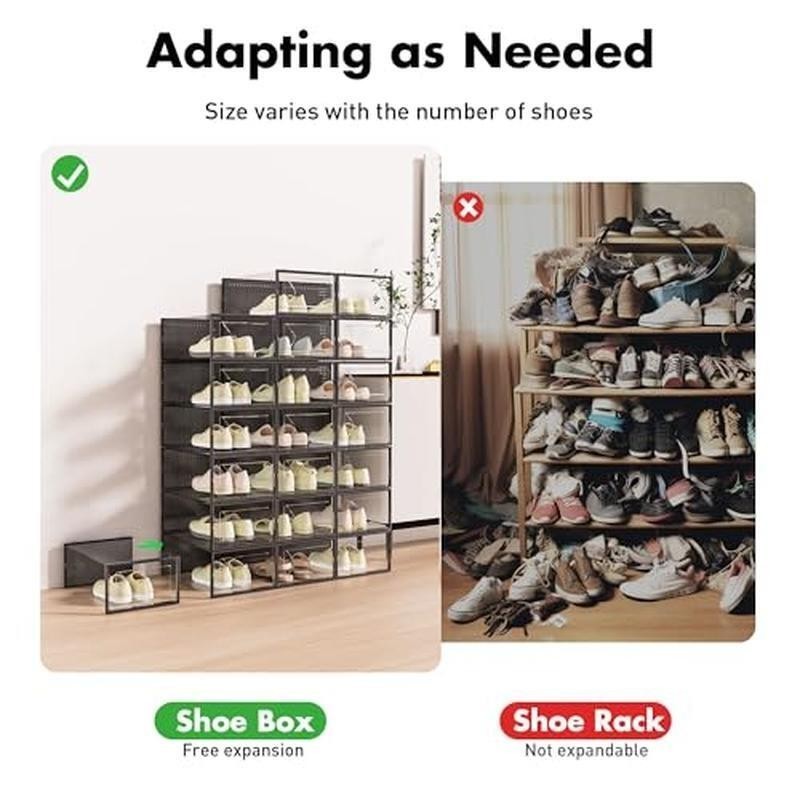 15 Pack Shoe Storage Boxes Clear Stackable Interlocking Organizer Closet New