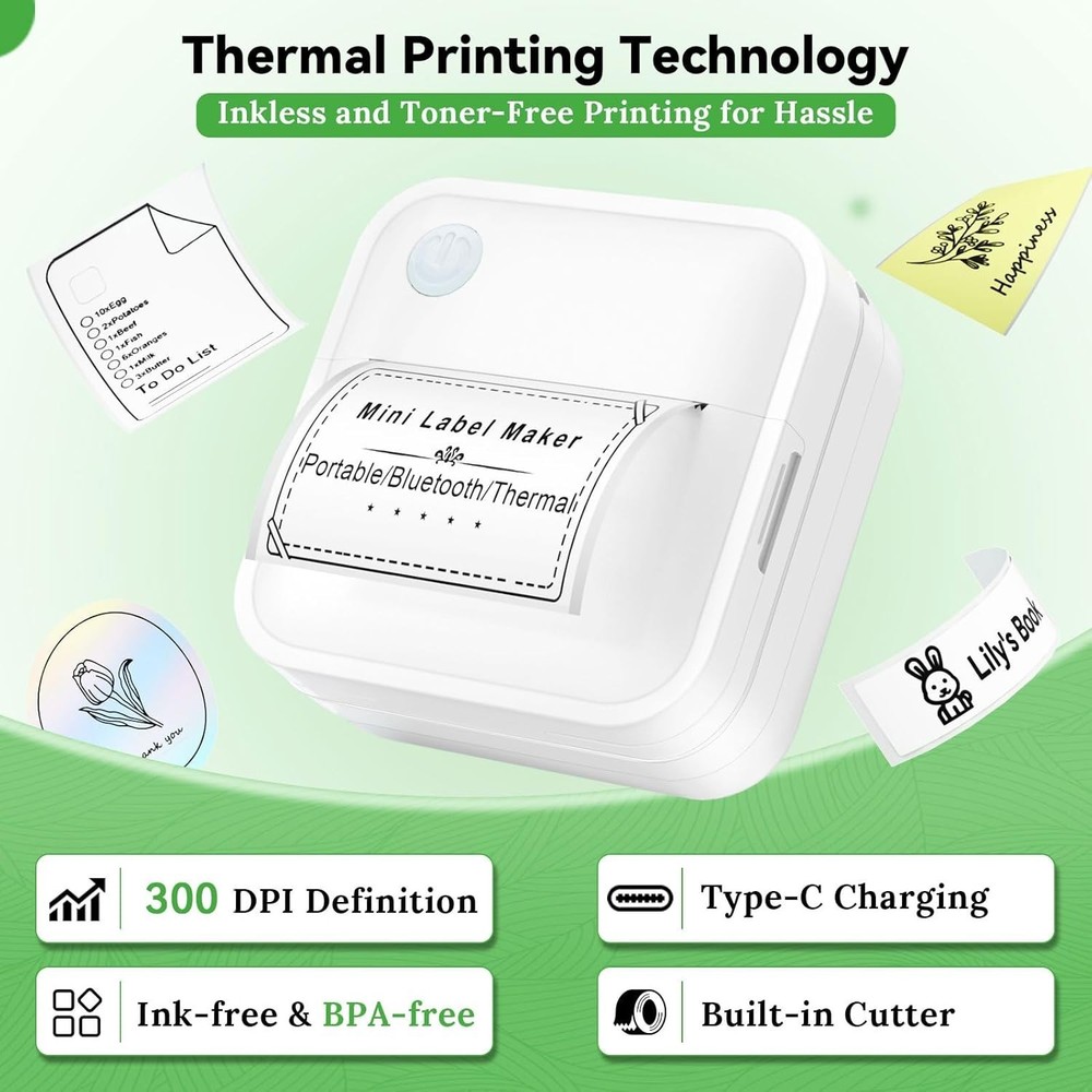 Label Maker Machine with Tape - Mini Sticker Printer Bluetooth Label Printer for