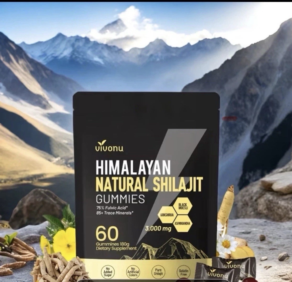 VivoNu Natural Himalayan Shilajit Gummies. Pure SHILAJIT / 60 Gummies