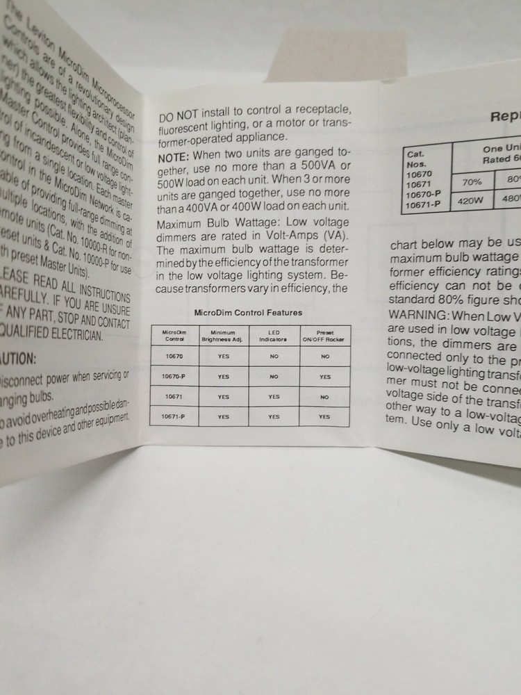 Leviton Microprocessor DIMMER - 10671-000 (New) LED 2 Key Low Voltage.