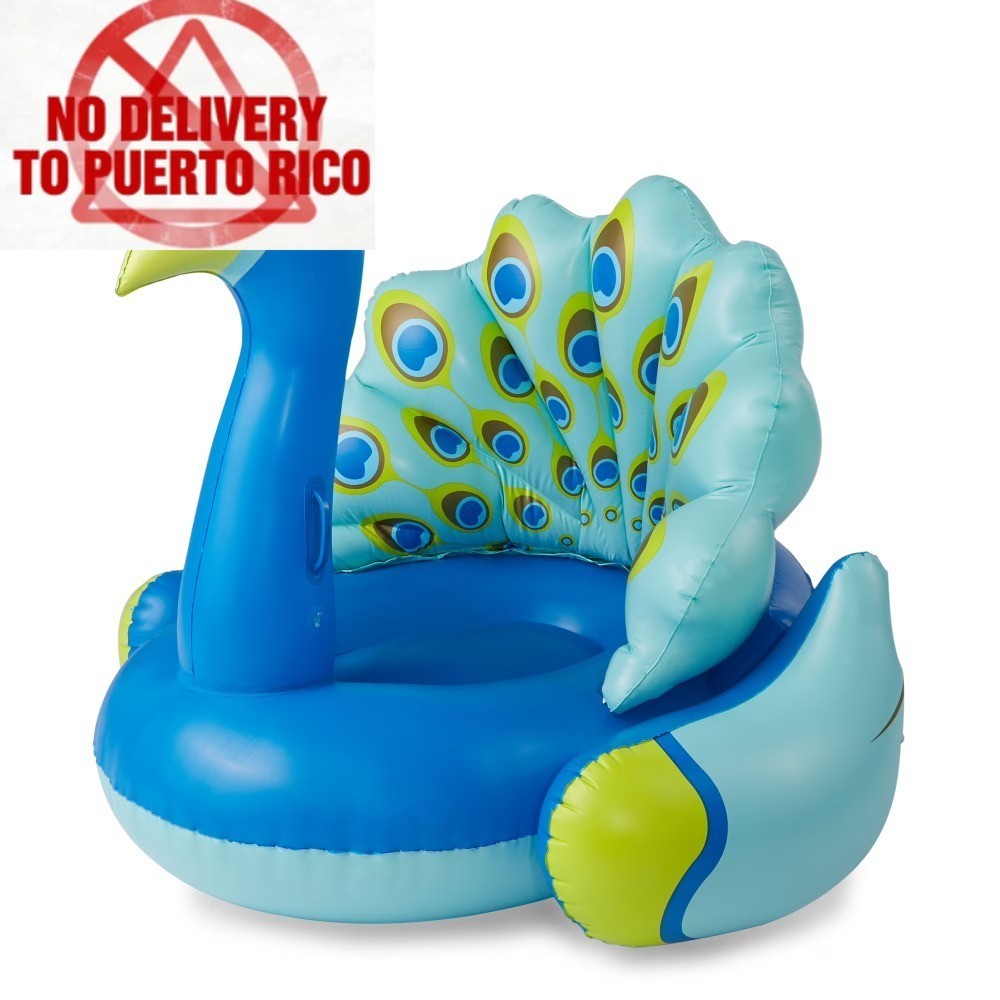 Inflatable Peacock Giant Swimming Pool Float with Backrest, Blue