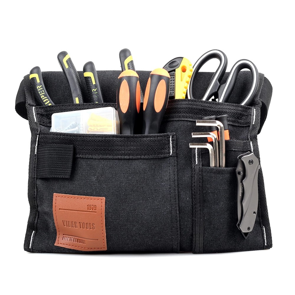 6 Pocket Tool Belt Pouch Utility Work Apron Adjustable Canvas Black