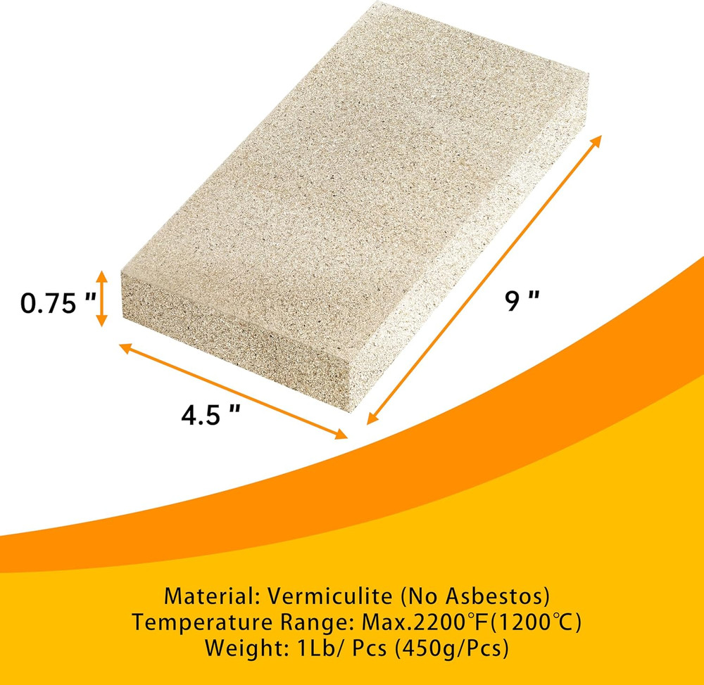 High Temperature Resistant Vermiculite Fire Bricks (6 Pack)