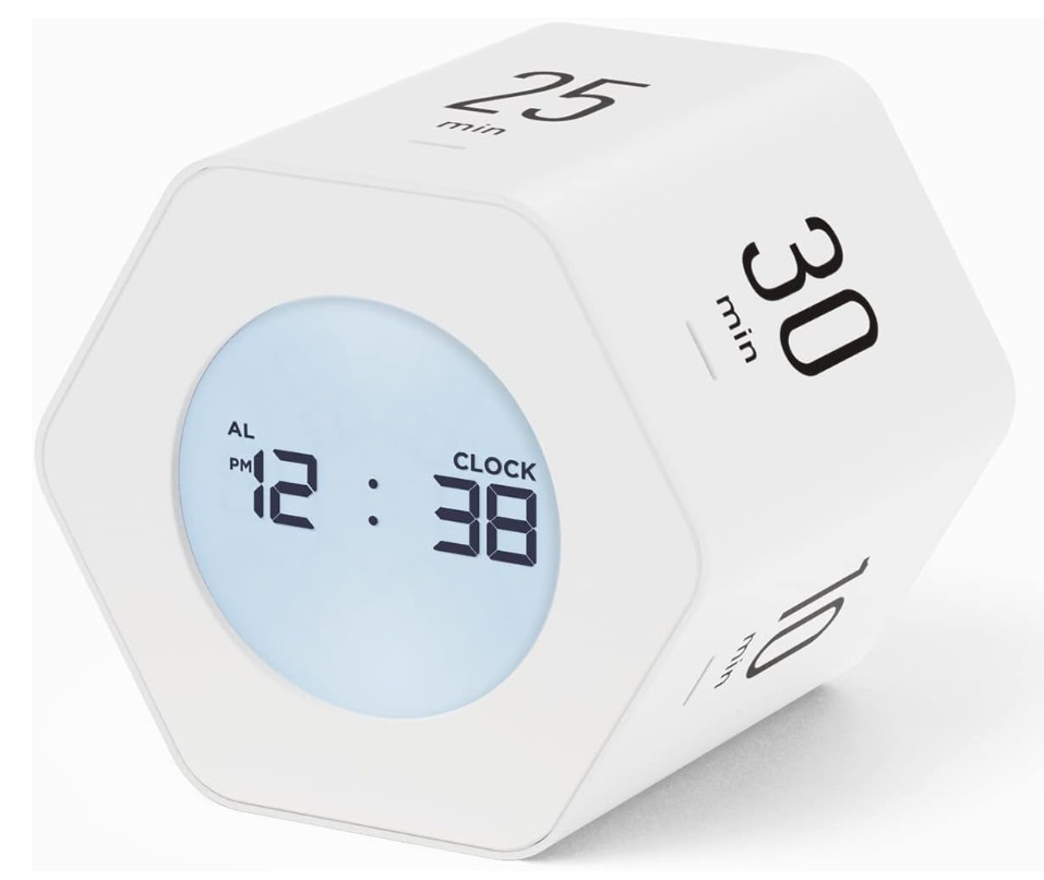 Hexagon Cube Digital Timer Clock, Pomodoro, Count Up/Down, White