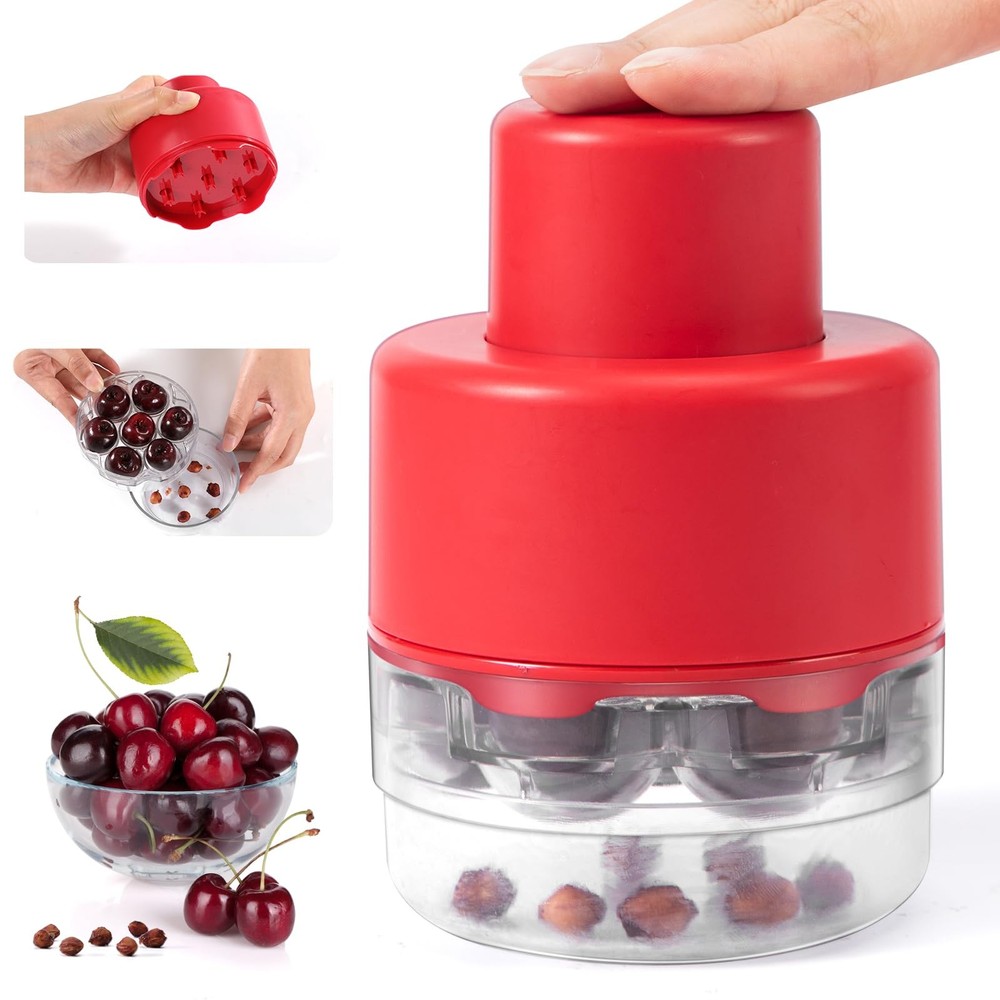SCHVUBENR 7-IN-1 Large Cherry Pitter Tool - Portable Multiple, Red