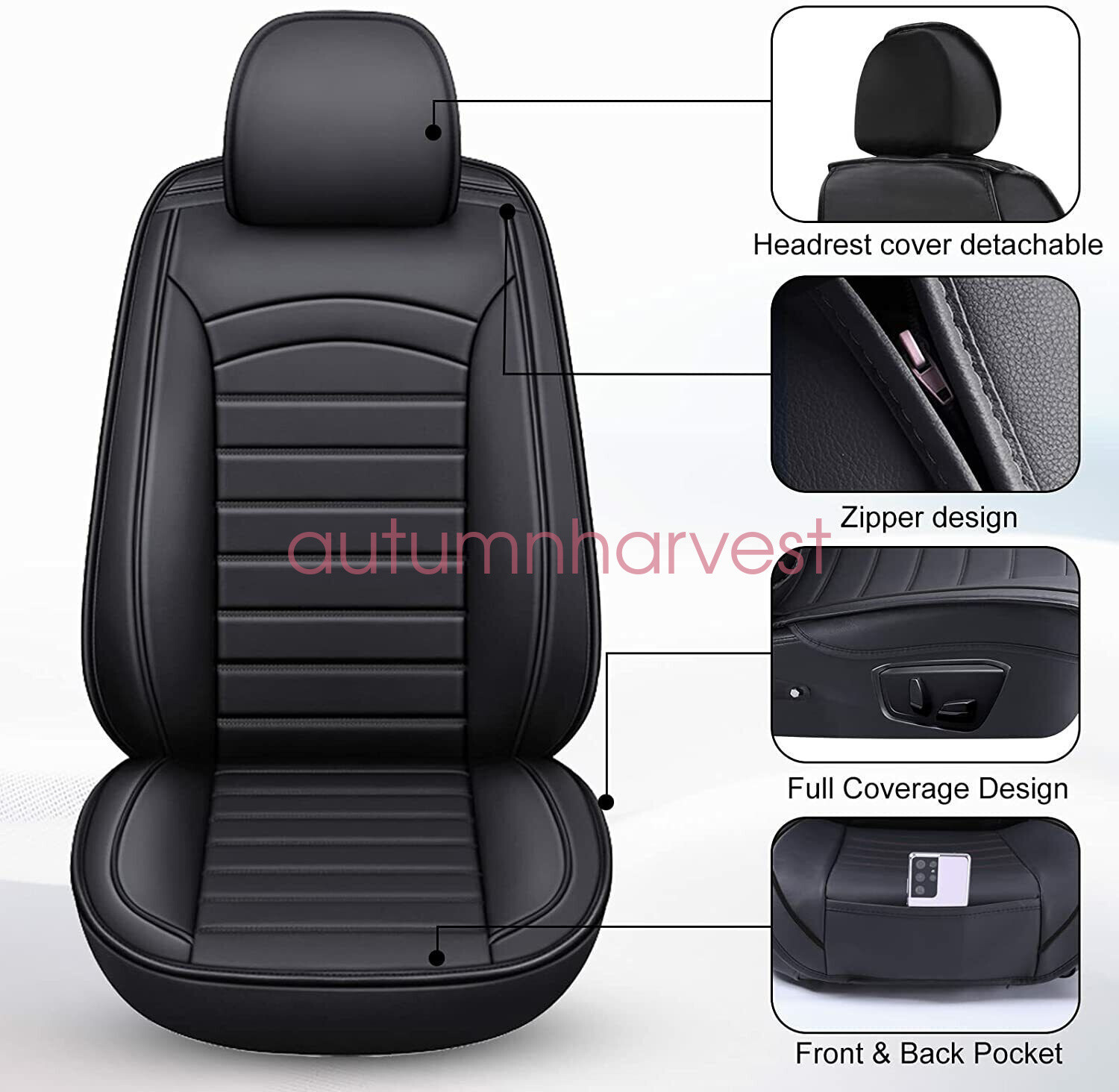 For Toyota Car Seat Cover Full Set Leather 5-Seats Front Rear Protector Cushion