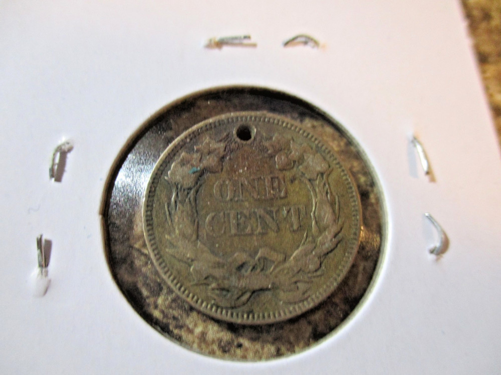 1857 FLYING EAGLE CENT NICE DETAIL WITH HOLE BN