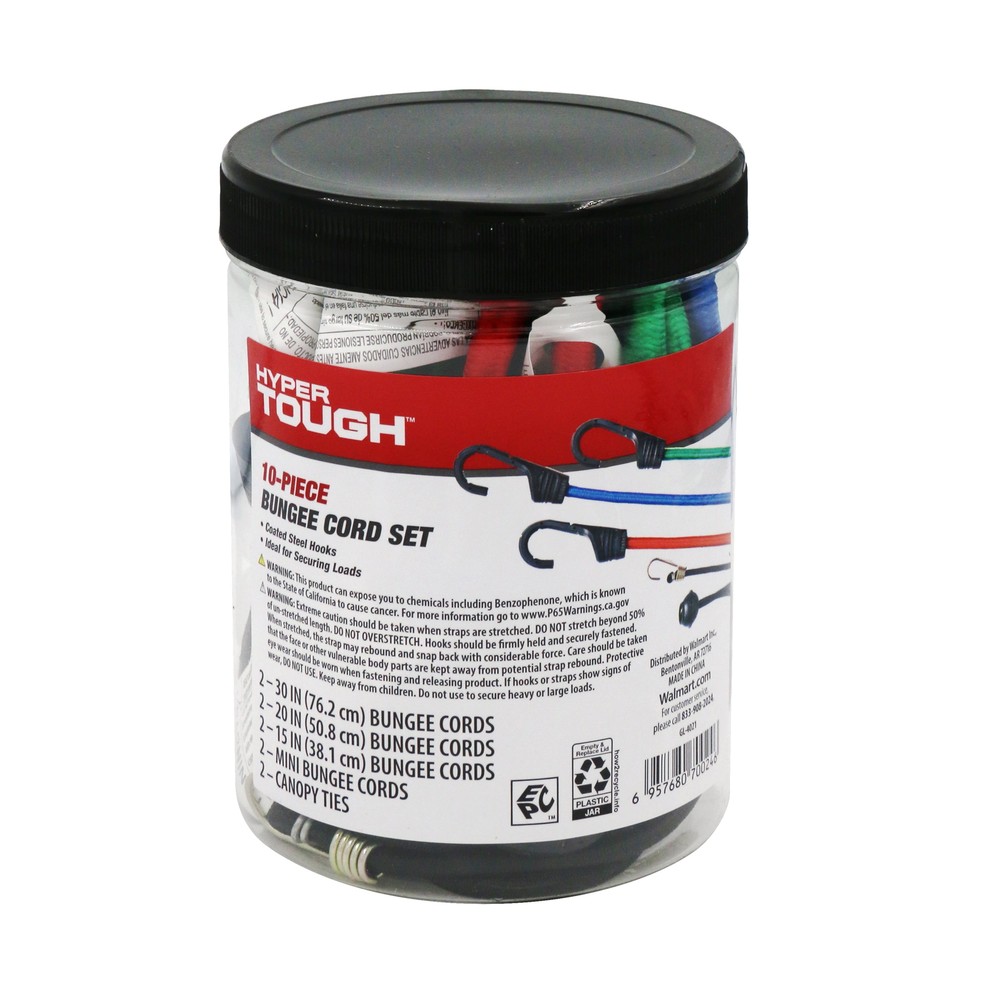 10 Pcs Bungee Cord Set, Packed in Plastic Jar