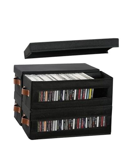 4 Packs CD Storage Box with Visible Window, Stackable CD Case 4 pack Black