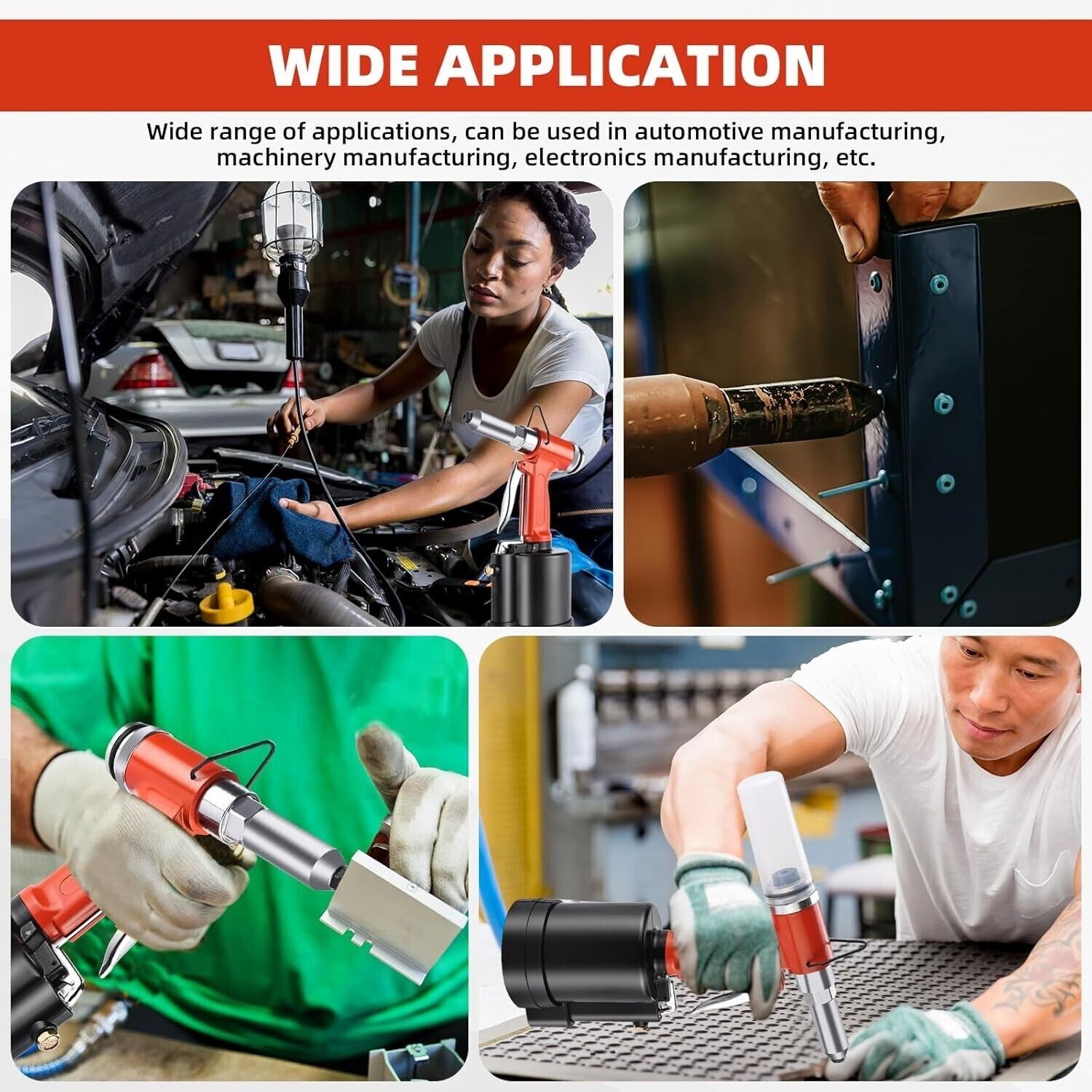 Air Pneumatic Pop Rivet Gun Hydraulic Rivet w/ 1/8" 5/32" 3/16" 1/4" Nose Pieces