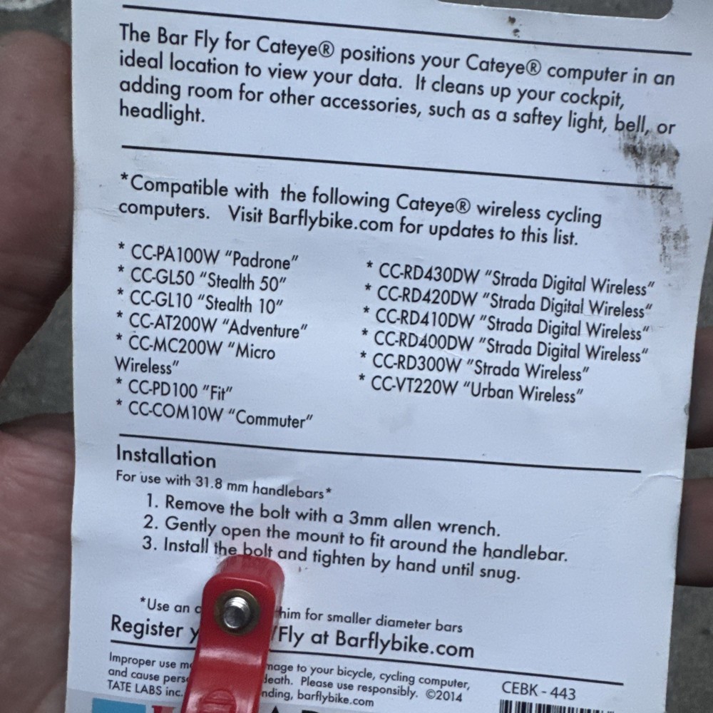 BarFly Cateye Computer Bicycle Handlebar Mount fits Wireless Cateye Computers