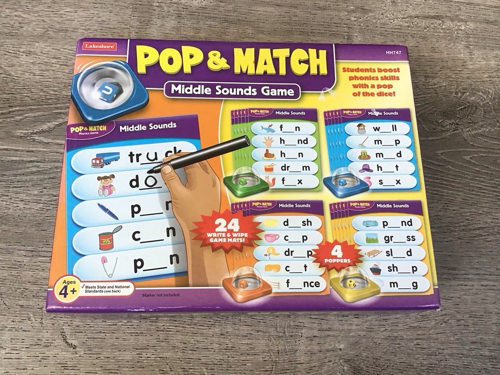 Lakeshore Learning developing games HH747 Pop & Match Middle Sounds Game Box C