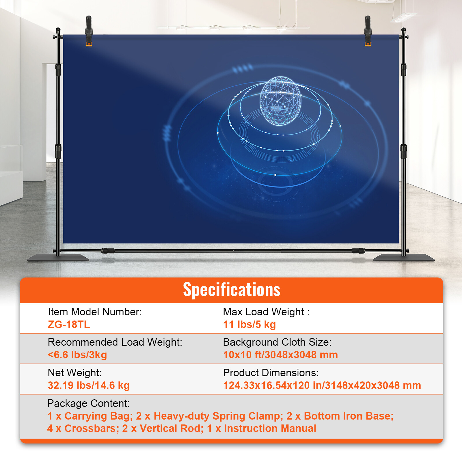 VEVOR Pipe Drape Kit Heavy Duty Backdrop Stand Banner Carbon Steel Base 10x10 ft