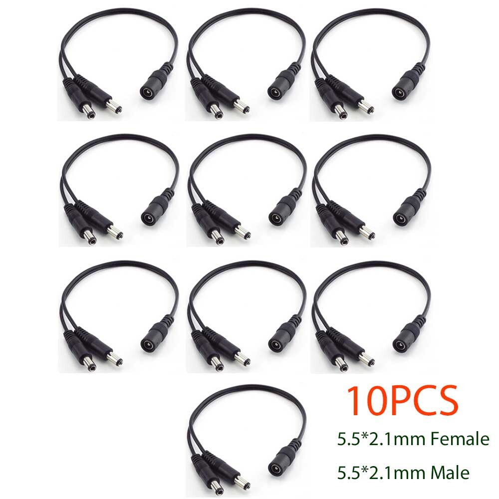 (10-Pack) DC Power Splitter Cable Cord Adapter 1:2 CCTV Security Camera DVR LED