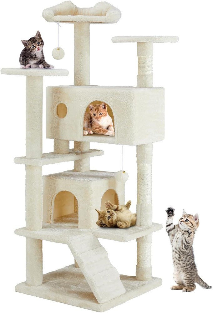 54" Cat Tree with Toys Multi-Level Cat Tower with Scratching Posts and Perches