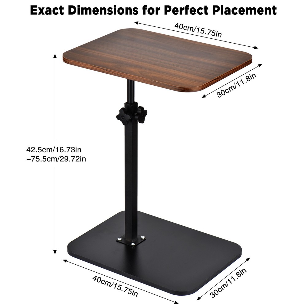 C Shaped Table End Table for Couch Adjustable Height 360° Swivel Tray Sofa Table