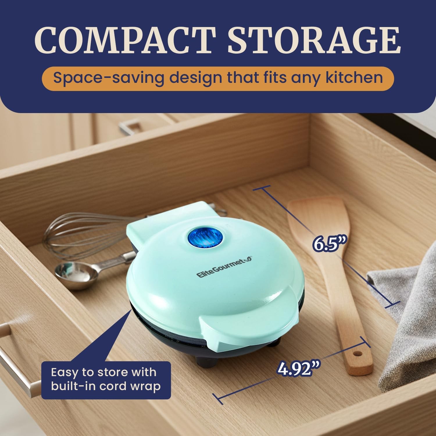 "Electric Mini Waffle Maker 4.5"" Nonstick Belgian Waffles Hash Browns Mint"