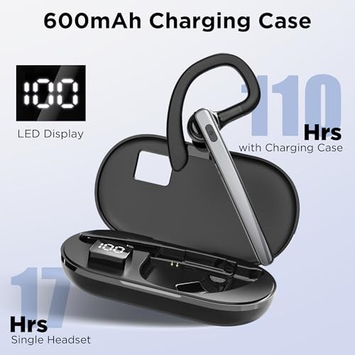 Bluetooth Headset V5.3, Wireless Bluetooth Earpiece with 600mAh Charging Case,