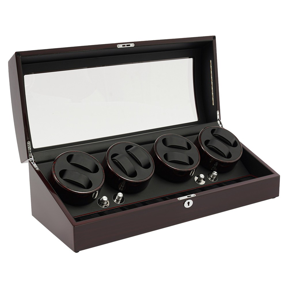 Black Automatic Watch Winder 8+9 Display Case Silent Watch Storage Box W 5 Modes