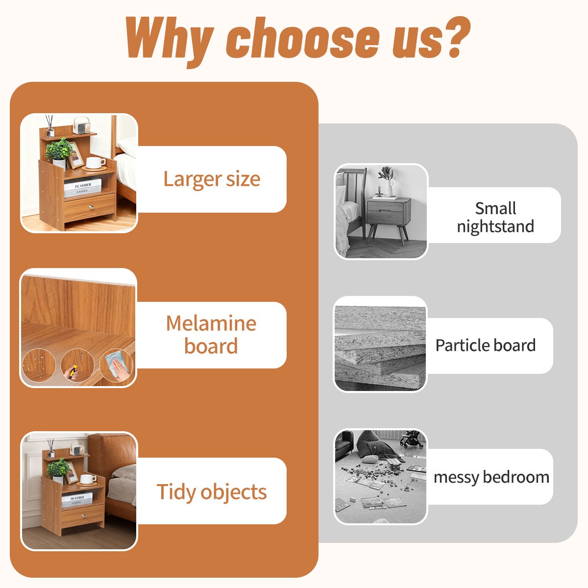 Wood Nightstand 1 Drawer & Open Shelf Bedside Table Retro Living Room Bedroom US