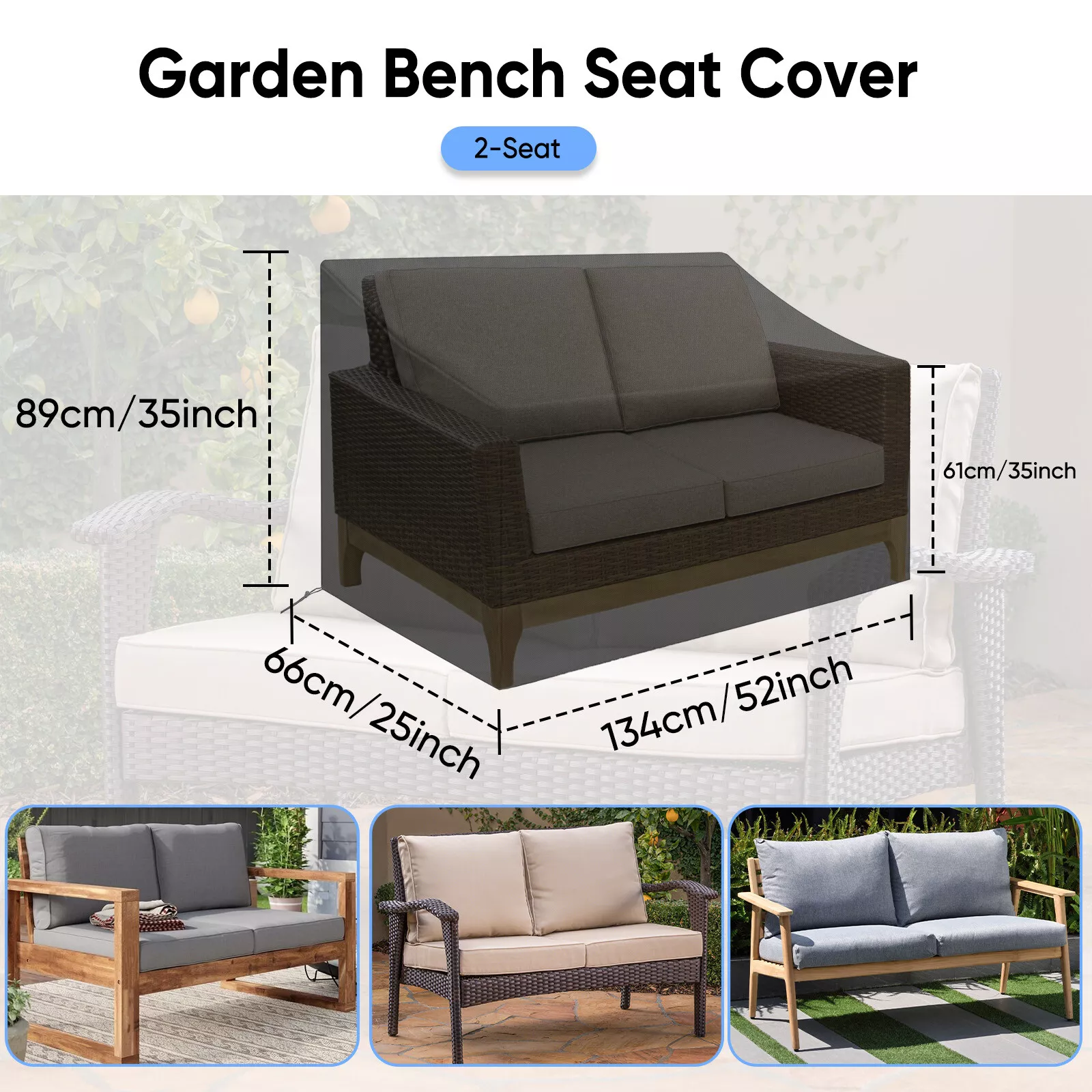 Waterproof Patio Loveseat Cover Outdoor Bench Furniture Sofa Couch 52Wx25Dx35H