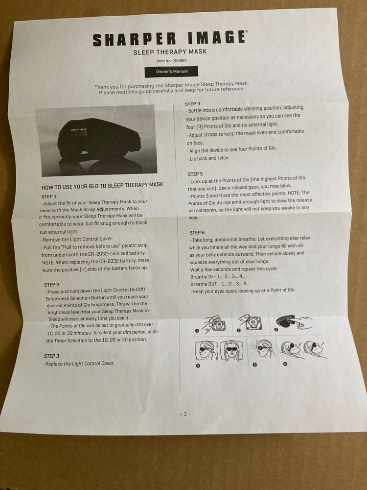 Sharper Image Sleep Therapy Mask with Box