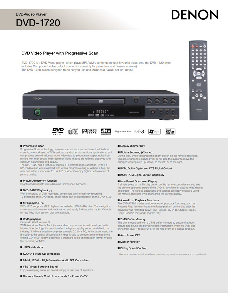 Denon DVD-1720 CD/DVD Player