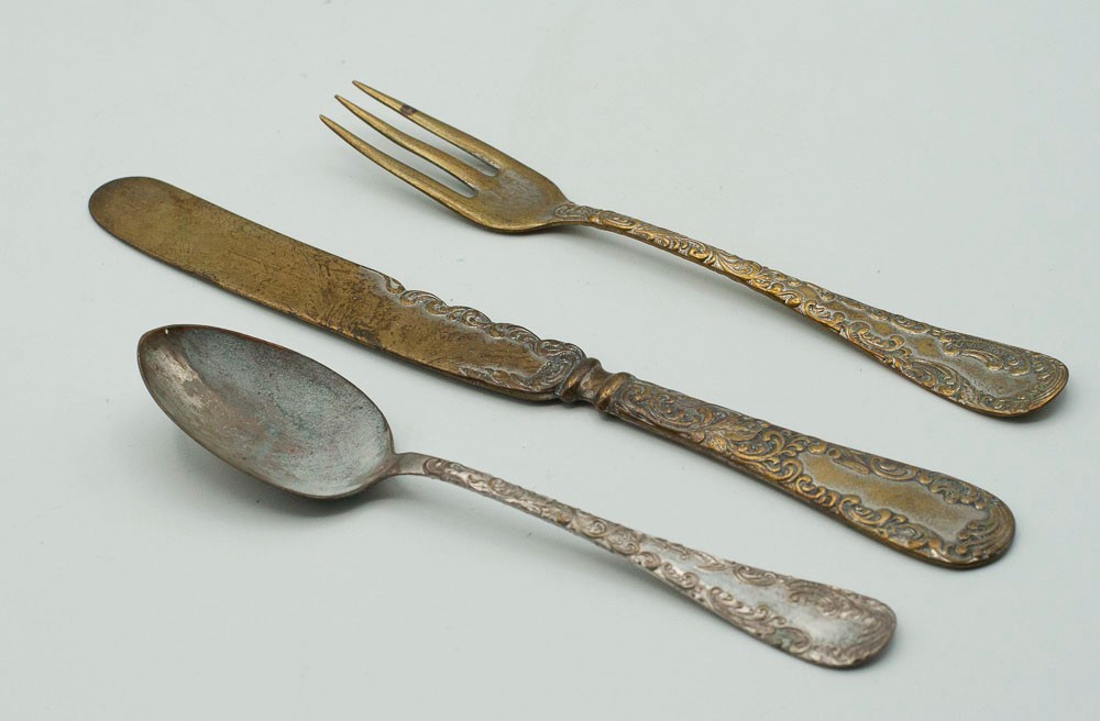 3 pc. Vintage Crown Silver Co Florence Pattern Silver plated Spoon Fork Butter