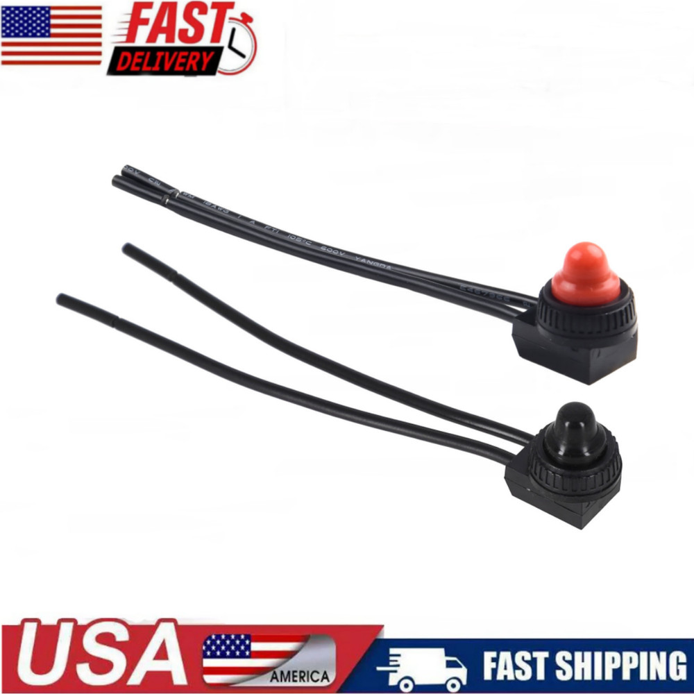 12V Waterproof Latching Push Button On-Off Switch With Leads  Wire Black Red