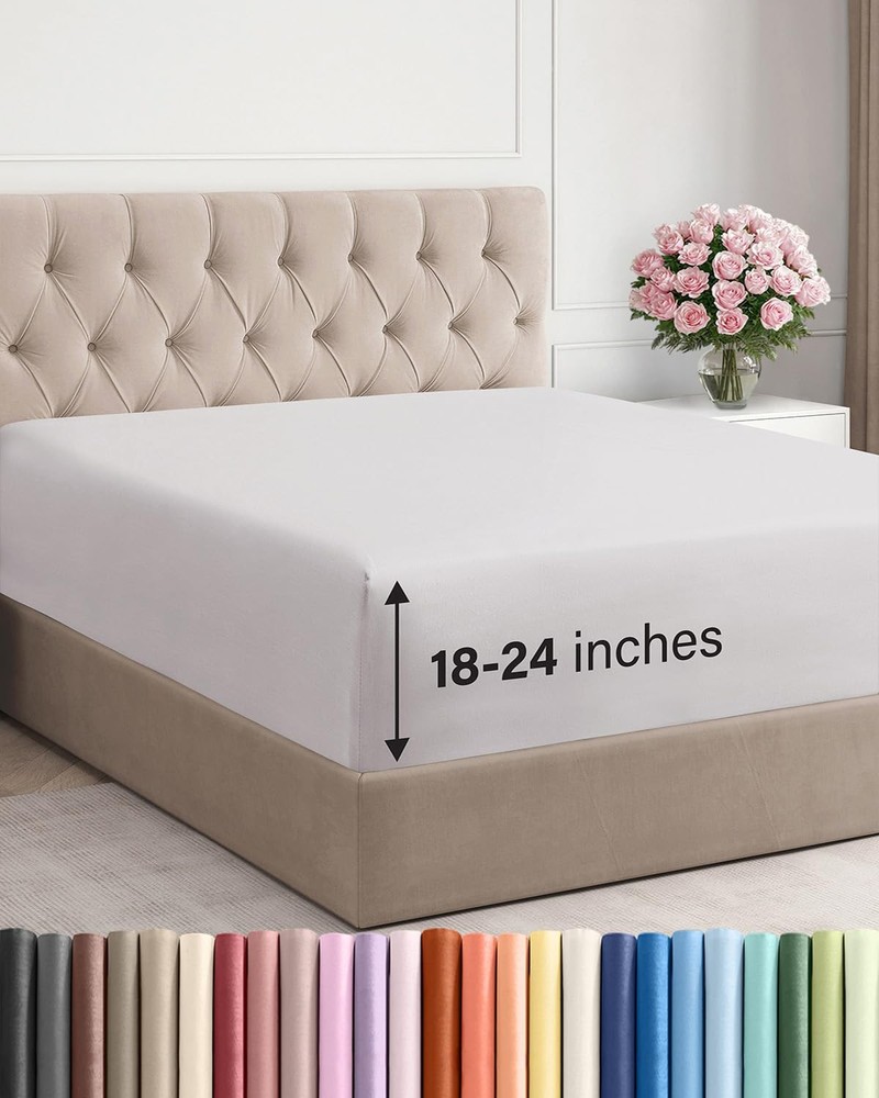 Extra Deep Full Fitted Sheet - Hotel Luxury Single Fitted Sheet Only - Easily...