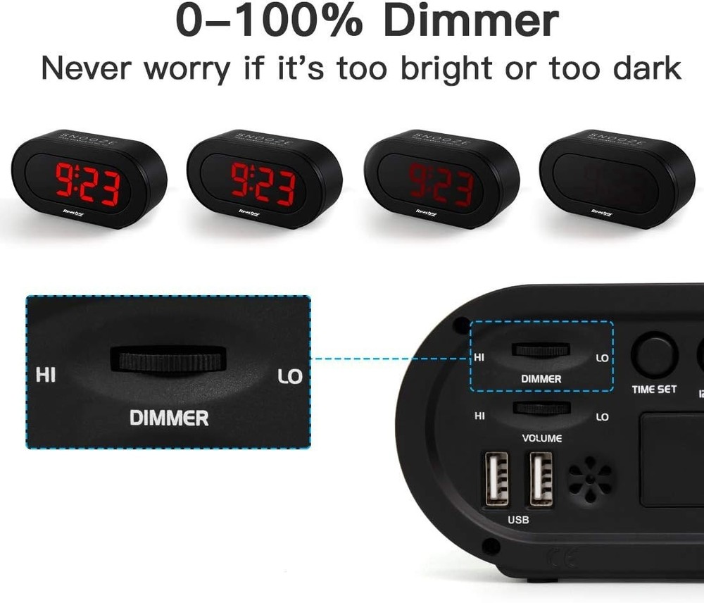 Small LED Digital Alarm Clock with Simple Operation, Full Range Brightness Di...
