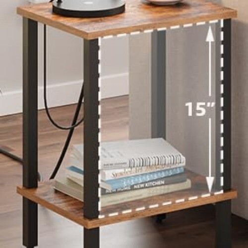 End Table, 2 Piece Set, Side Table, Nightstand, 2 Storage Shelves