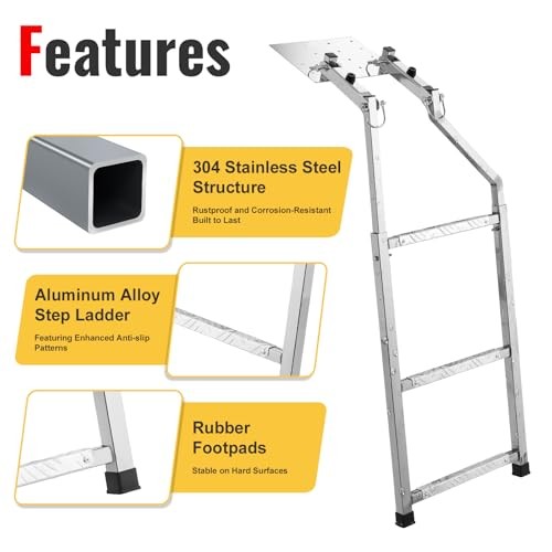 Tailgate Ladder for Pickup Trucks Bed Universal Fit - Rust-Proof Non-Foldable