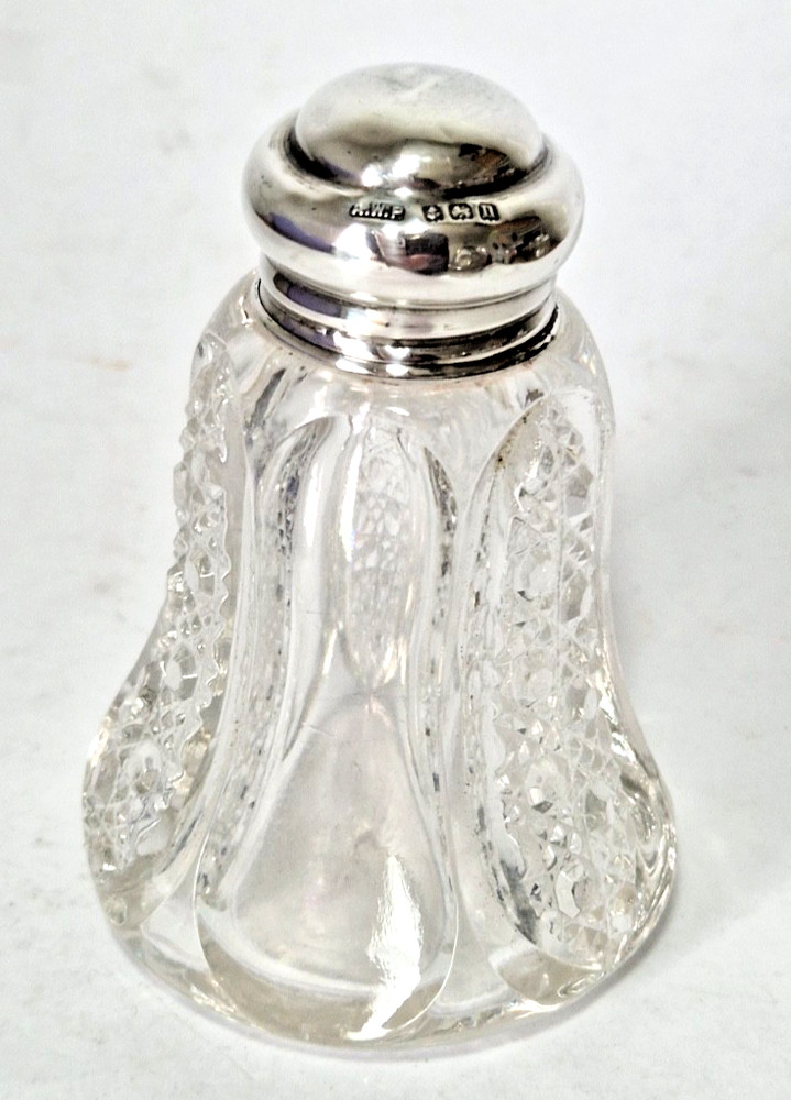 CUT GLASS VANITY DRESSING TABLE JAR SALTS BOTTLE SILVER LID AWP 1912