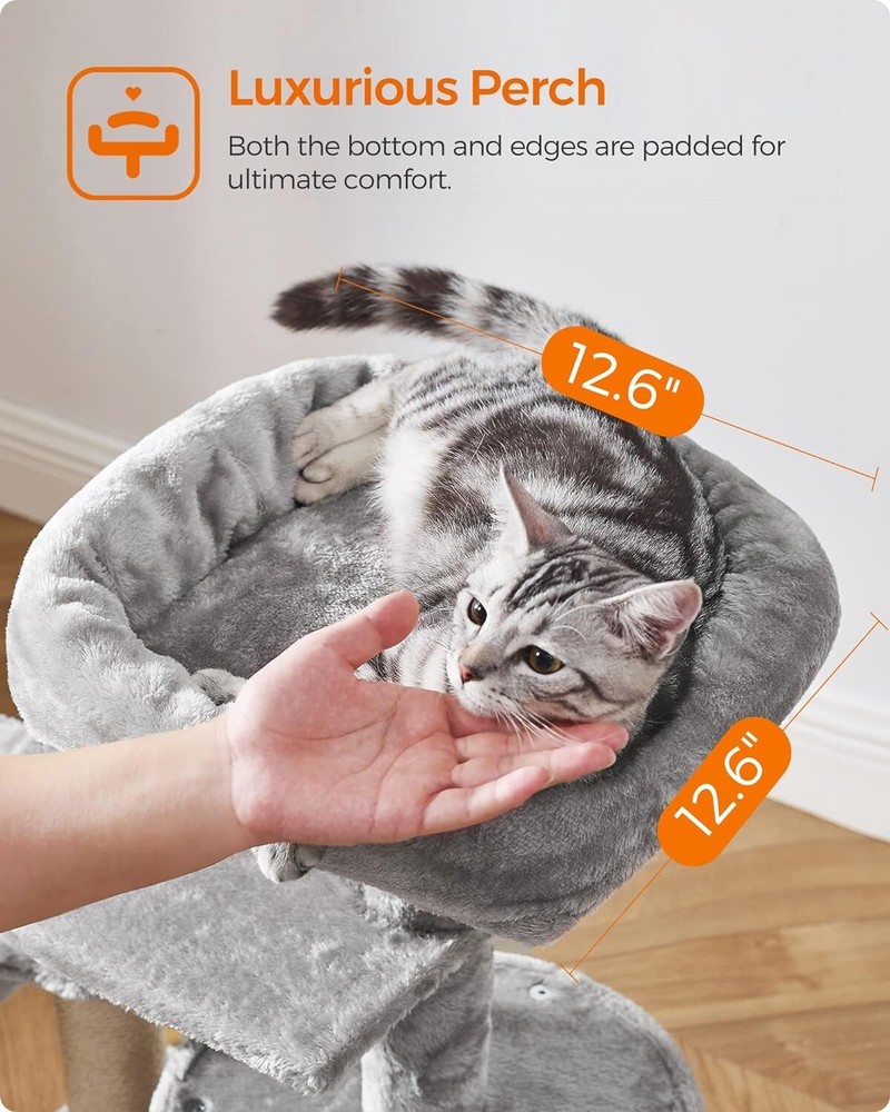 Small Cat Tree - Scratching Post - Basket - Cave - Light Gray - Compact Size