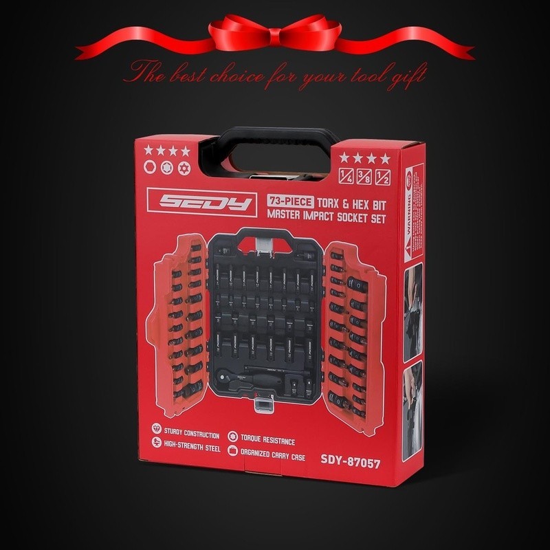 73 Pcs Professional Impact Socket Set Hex Torx Ratchet Case Deep Shallow Sockets