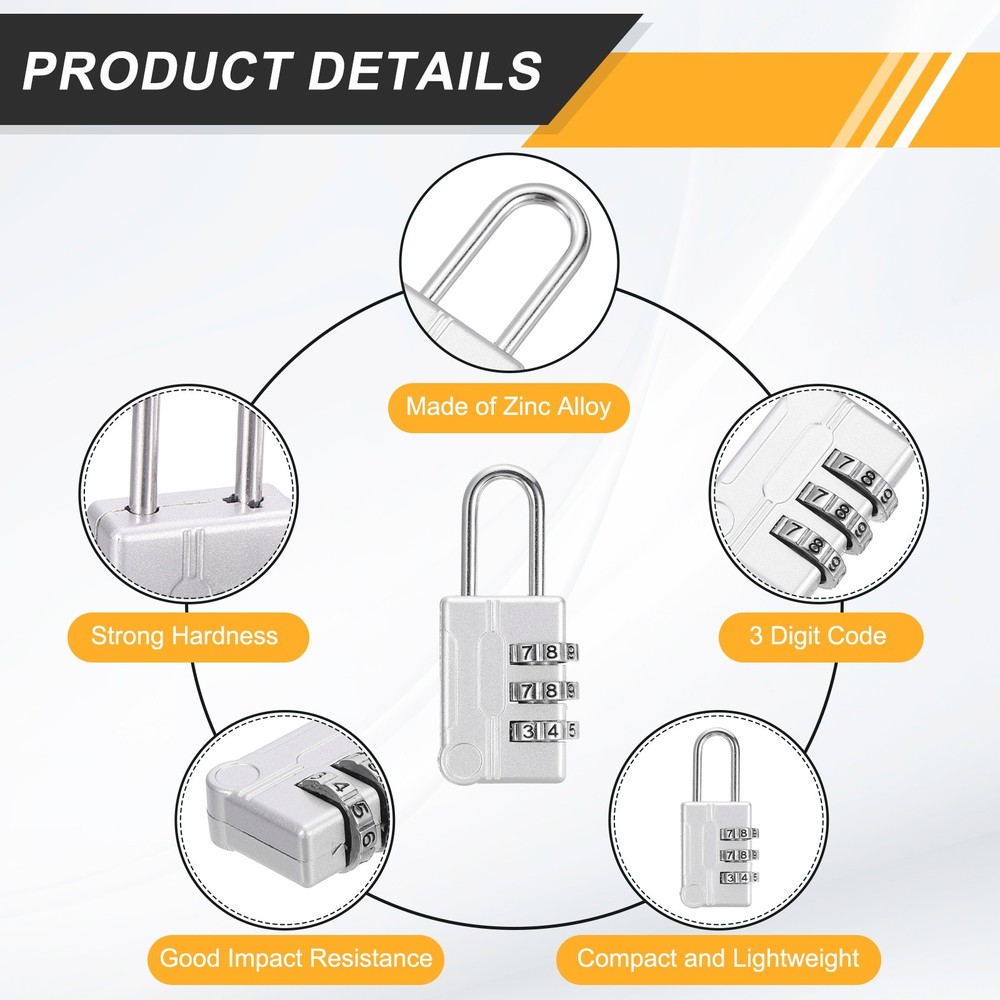 2Pcs Resettable 3 Digit Combination Lock Code Padlock, Gray (56 x 24mm)