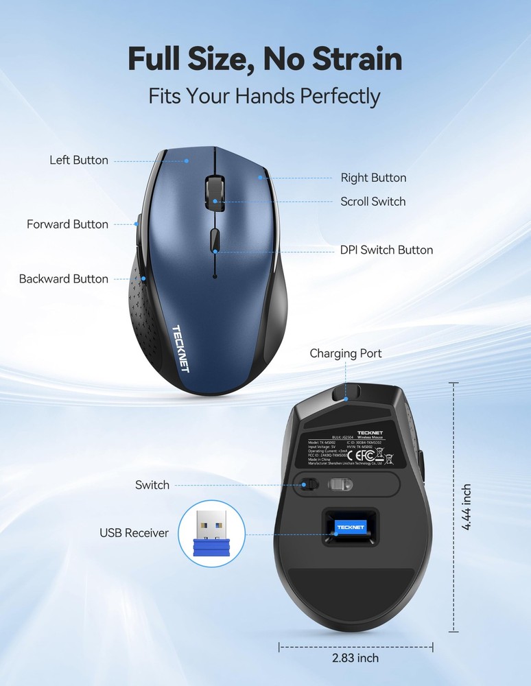 2.4G Rechargeable Wireless Mouse 6 Button 6400 DPI Ergonomic Silent Mice