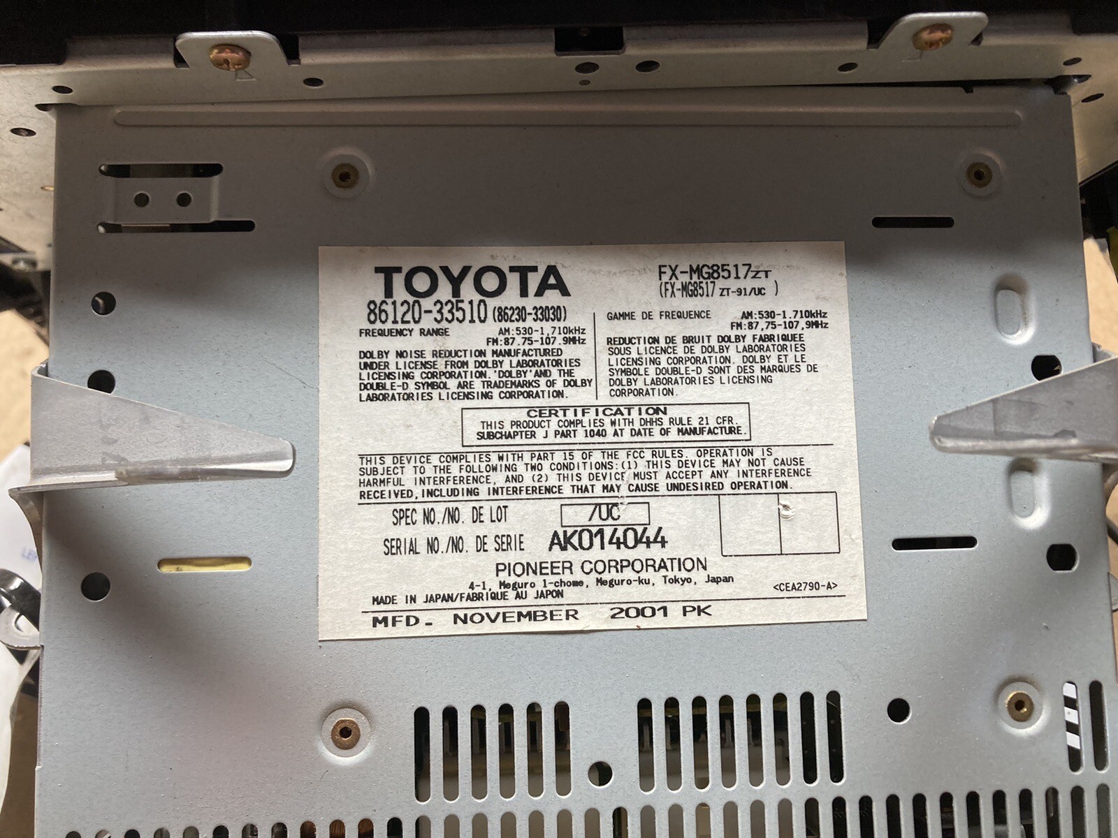 *NT* 02-03 Lexus ES300 AM FM CD Radio Player 86120-33510 OEM #R583