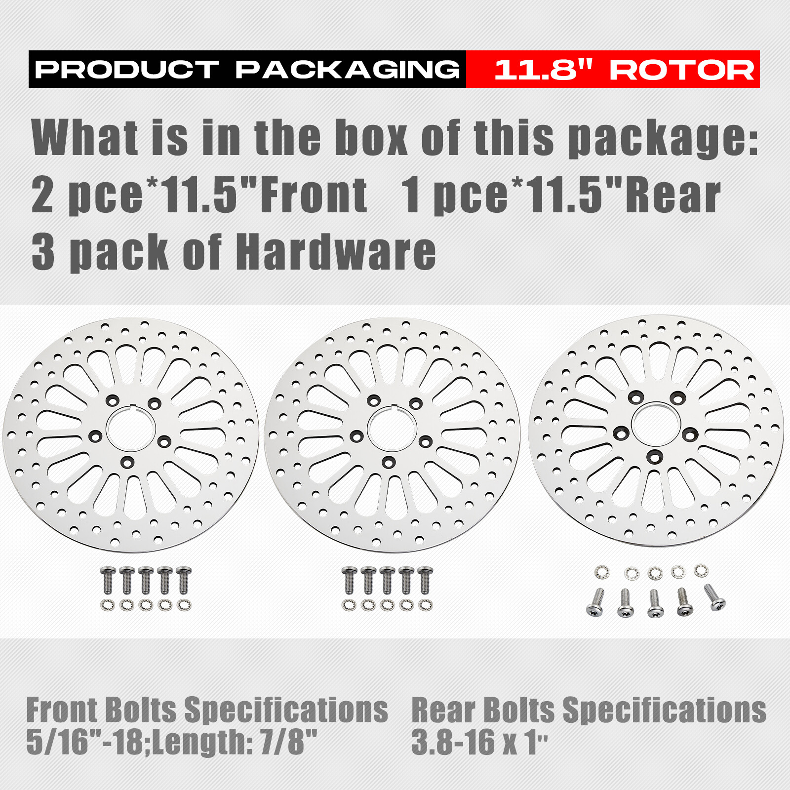 2Pcs Front & 1Pce Rear 11.5" Chrome Brake Rotors Polished For Harley Touring