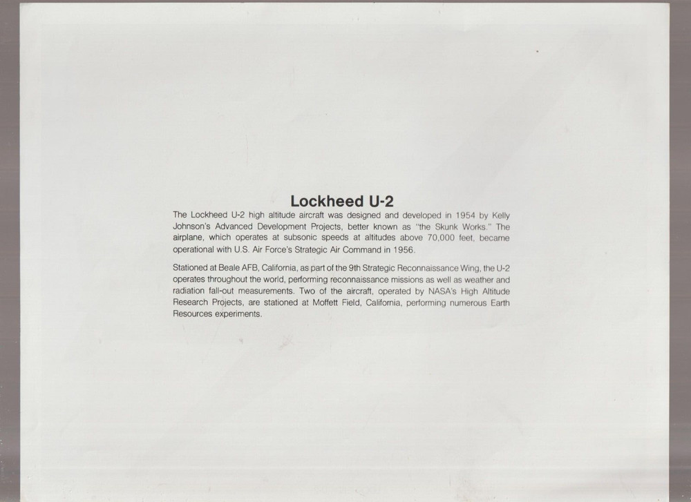 Lockheed U-2 Spy Plane Print Lithograph 8.5 x 11