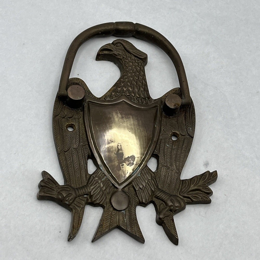 Vintage Solid Brass Door Knocker American Eagle & Shield 6.5" Tall