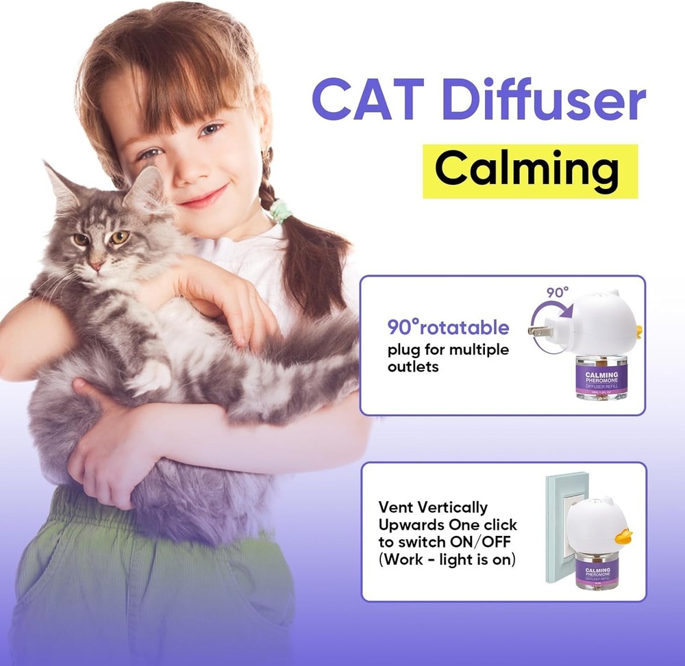 Cat Calming Diffuser for Anxiety Pheromone Diffuser to Calm Cats – Includes 4 Re