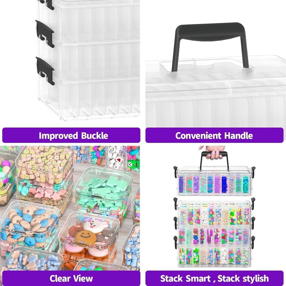 Bead Organizer Box 120 Pcs, 4-Tier Large Capacity Stackable Bead Storage Cont...